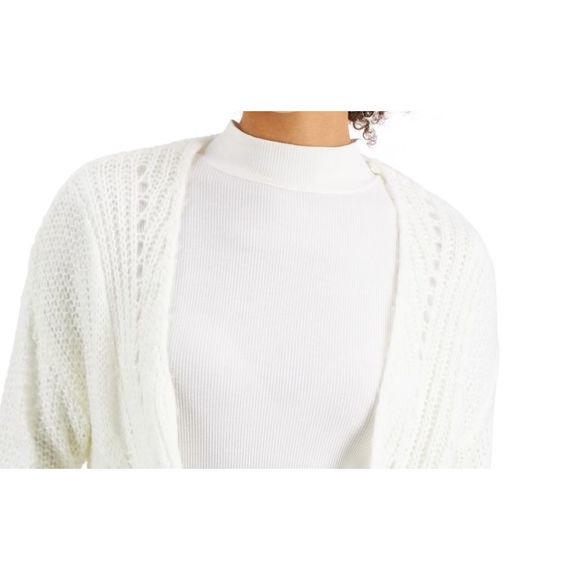 Hooked Up By Iot Juniors' Pointelle Sweater Vanilla Size Small - Picture 2 of 3